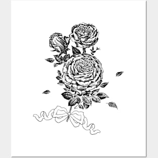 Black Rose Flower Bouquet with Ribbon Posters and Art